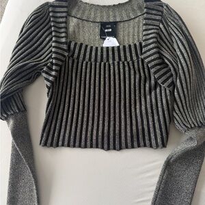 C/MEO Collective Black and Gray Striped Crop Top